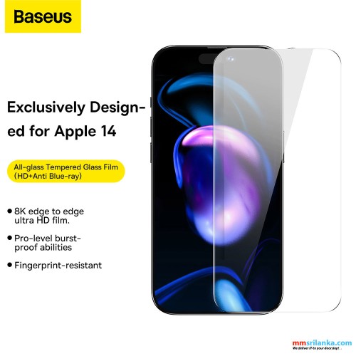 Baseus iPhone 14 Pro Max 6.7-inch All-glass Tempered Glass Film 0.3mm Transparent (2 Tempered Set )